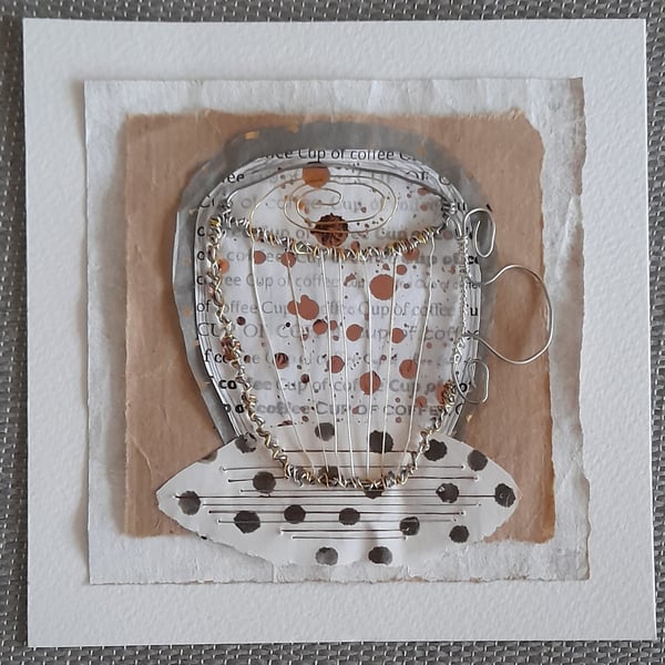 A Wire Cup of Coffee. Handmade mixed media artwork. Perfect for Coffee Lovers!!!