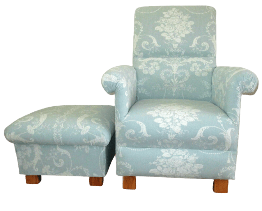 Laura Ashley Josette Duck Egg Fabric Chair & Footstool Adult Armchair Accent New