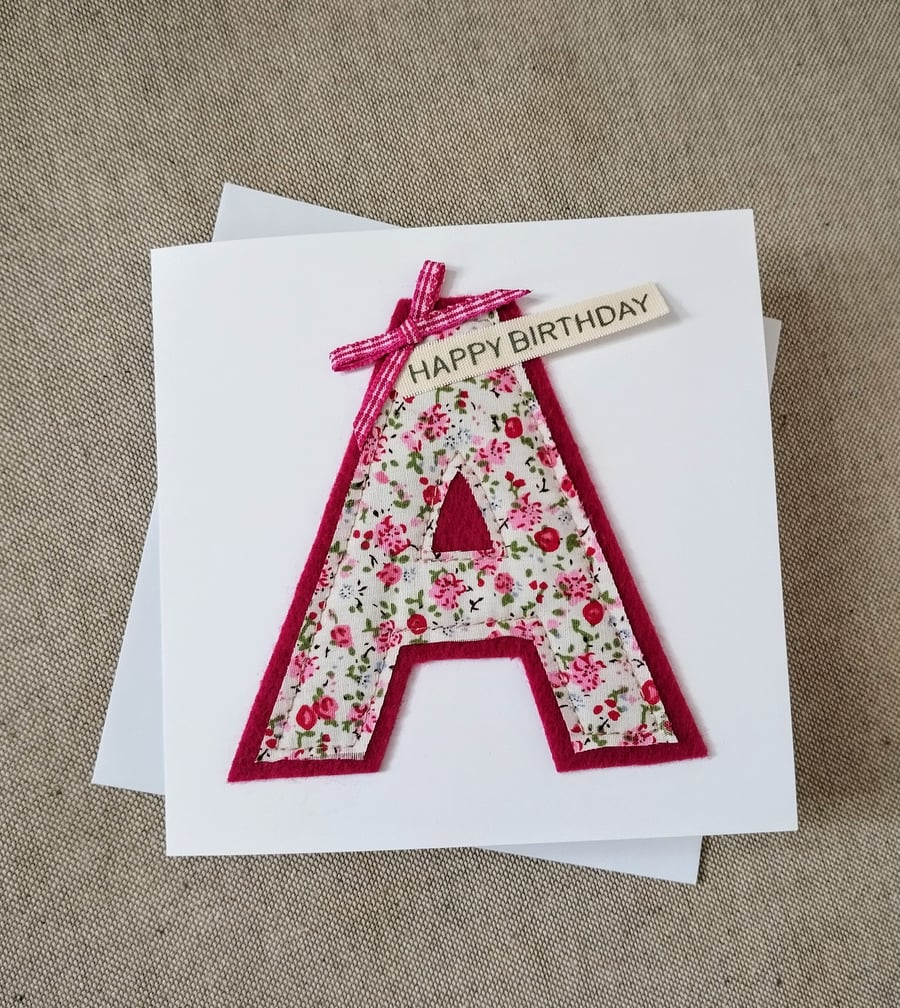 Initial A Fabric Birthday Card