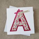 Initial A Fabric Birthday Card