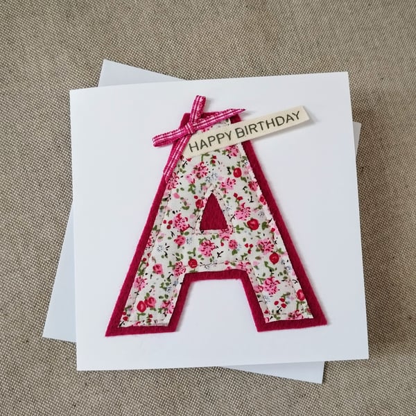 Initial A Fabric Birthday Card