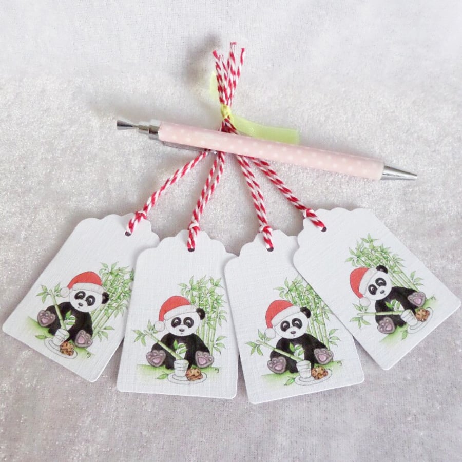 Christmas Panda Bear Gift Tags - set of 4 tags