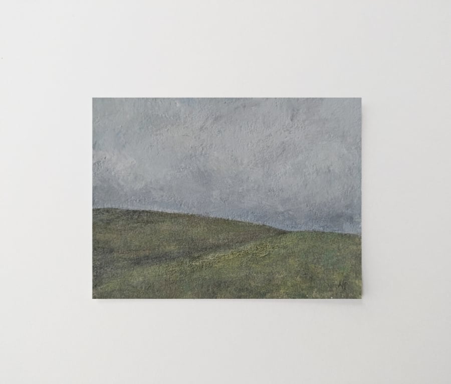 Miniature Landscape Painting - Small Gouache Wall Artwork - 3x4 Moody Scenery