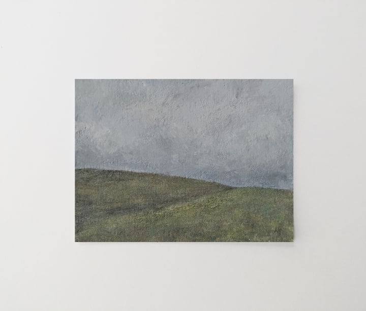 Miniature Landscape Painting - Small Gouache Wall Artwork - 3x4 Moody Scenery