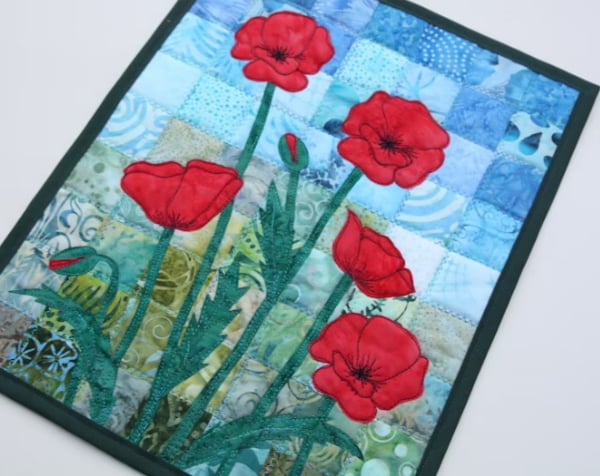 Poppy Pattern Art Quilt Wall Hanging