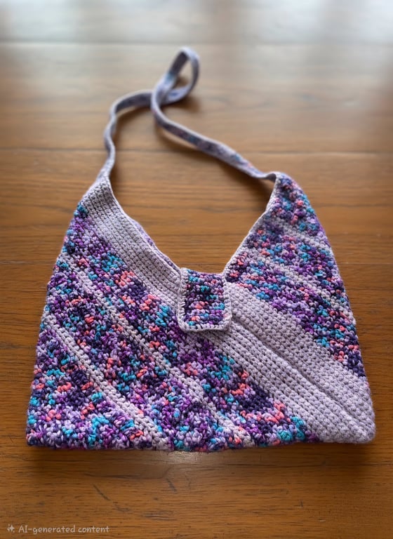 Handmade Crochet shoulder bag made from multicoloured purple wool.