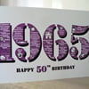 Happy 50th Birthday Card - Born In 1965 British Facts A5 Female Purple Greetings