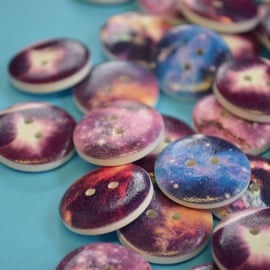 20mm Wooden Space Buttons Stars Galaxy Planets Nebula (SP2)