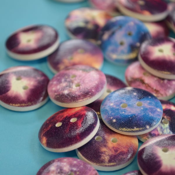 20mm Wooden Space Buttons Stars Galaxy Planets Nebula (SP2)
