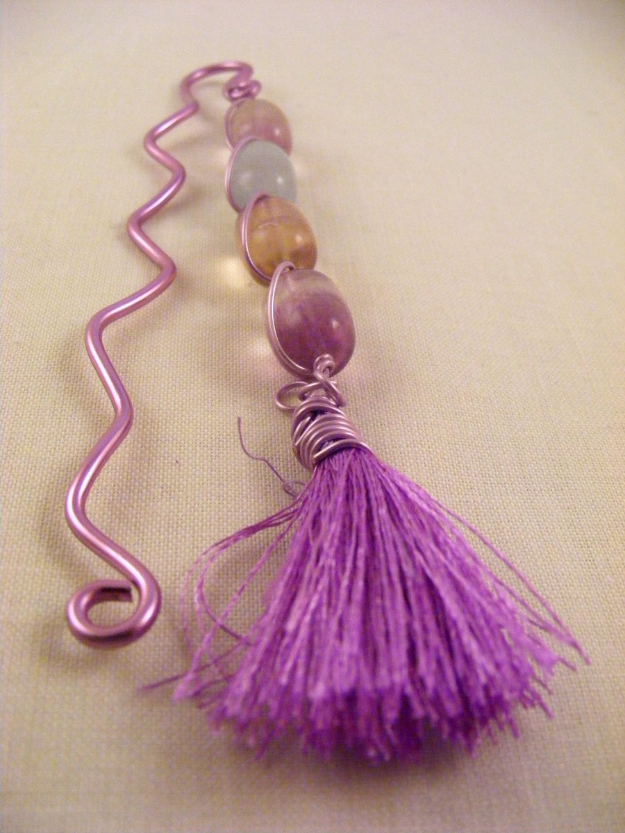 Fluorite and Lilac Tassel Bookmark.
