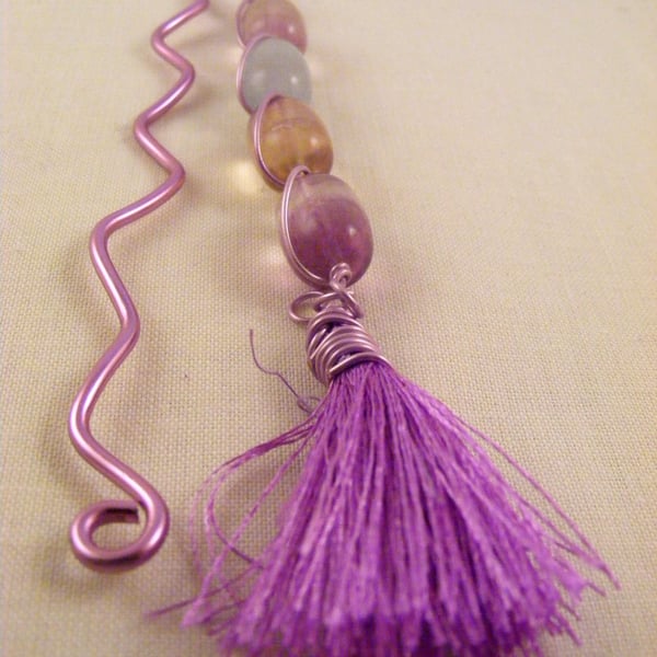 Fluorite and Lilac Tassel Bookmark.