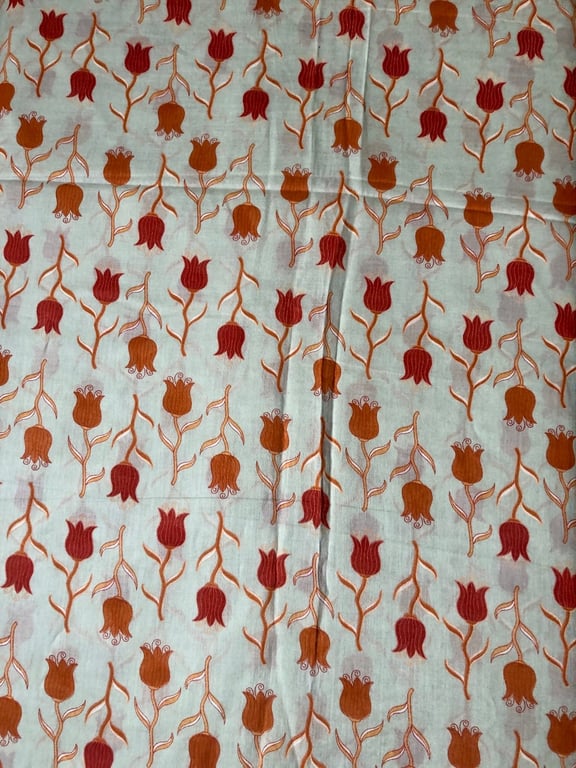 1.6 m Japanese Cotton Fabric - Pale Green, Orange Flowers