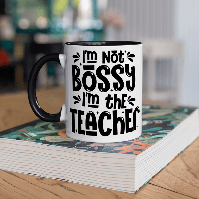 Bossy Teacher - Bold Black Mug: Funny Teacher Mug, Small Thank You Gift