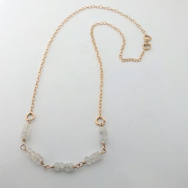 Moonstone Beaded Bar Necklace, 14K Gold