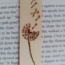 Wooden Bookmark, Pyrography hand made. Make a Wish on a Dandelion. 