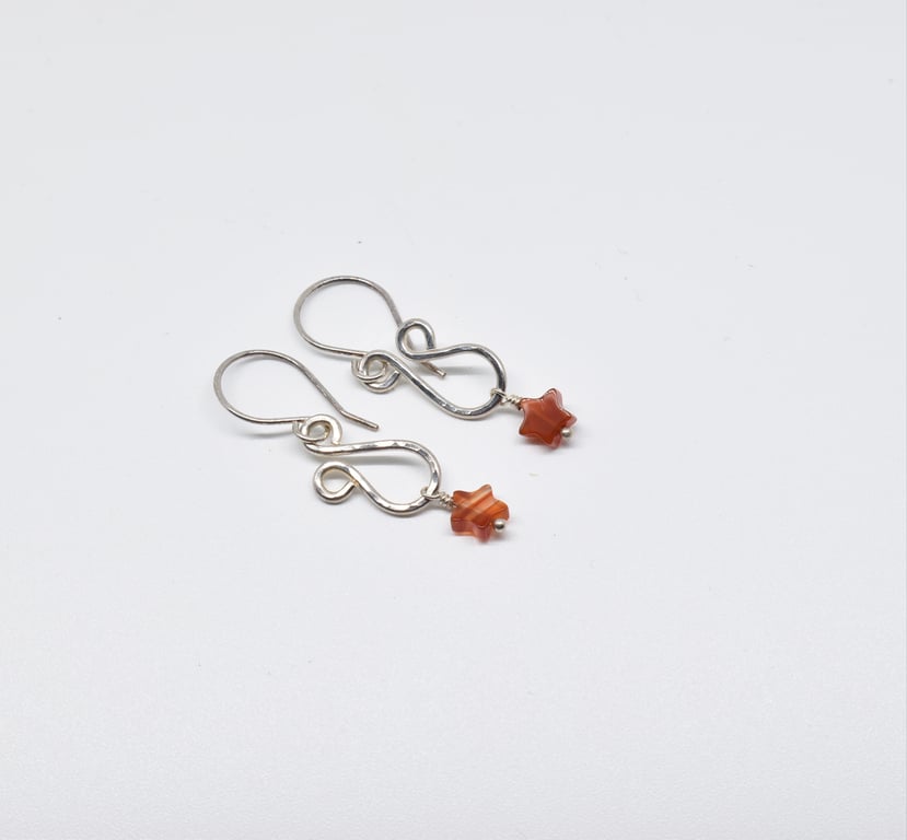Wire Wrapped Carnelian and Silver Filled Drop Earrings