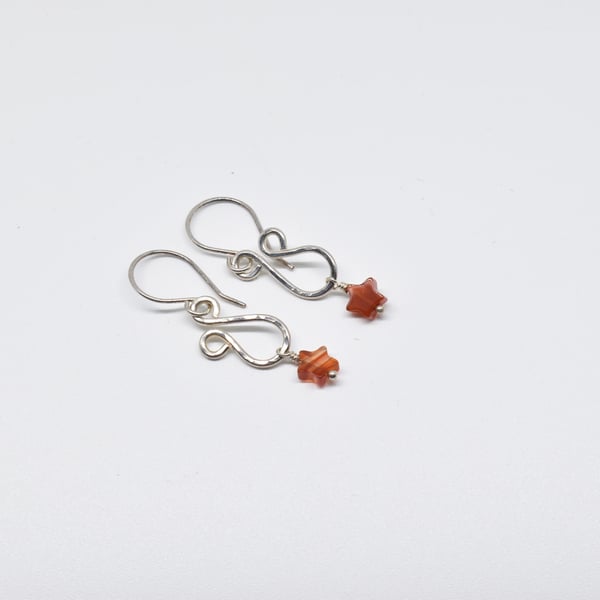 Wire Wrapped Carnelian and Silver Filled Drop Earrings