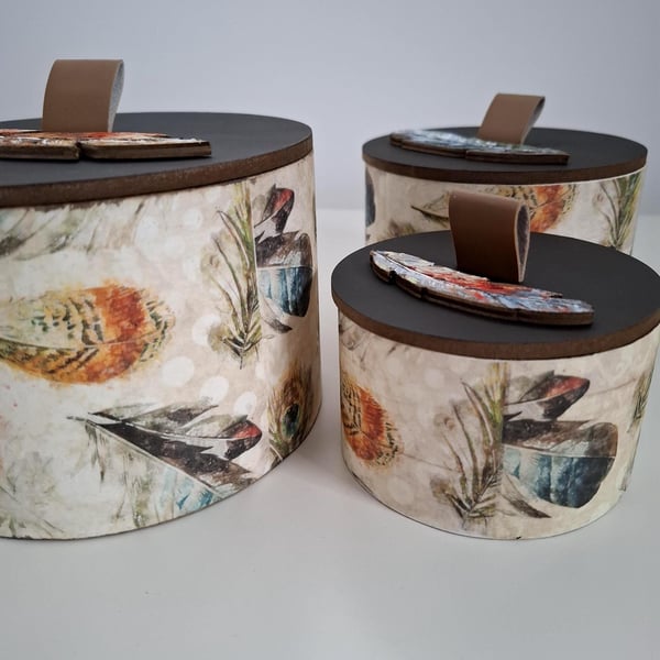 Wooden Storage Pots, Set of Three