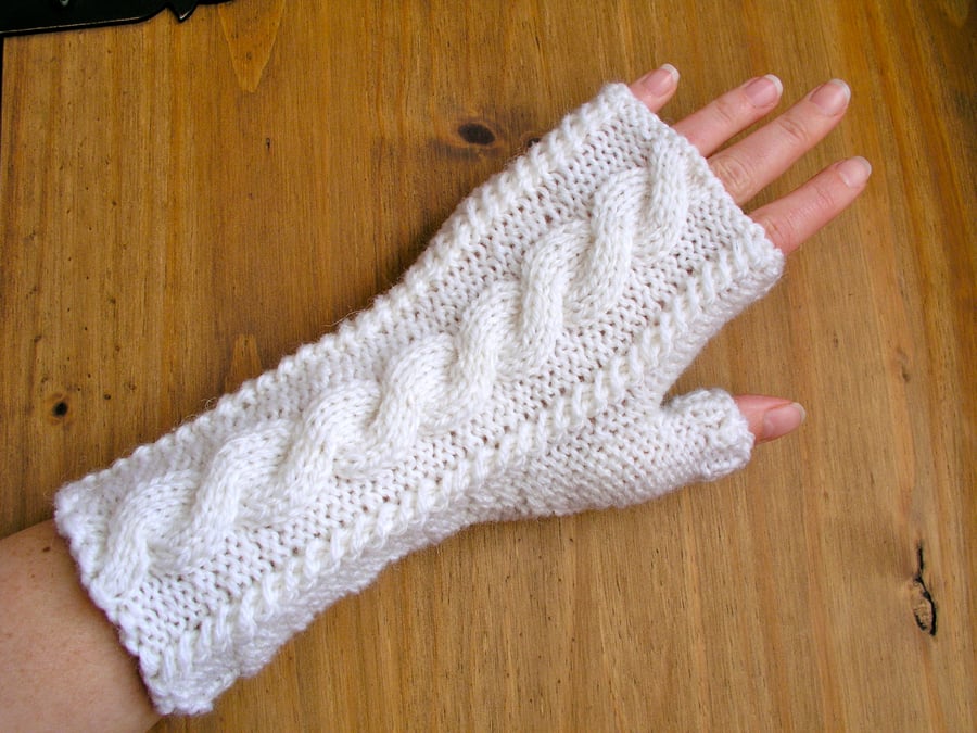 White fingerless gloves wrist warmers