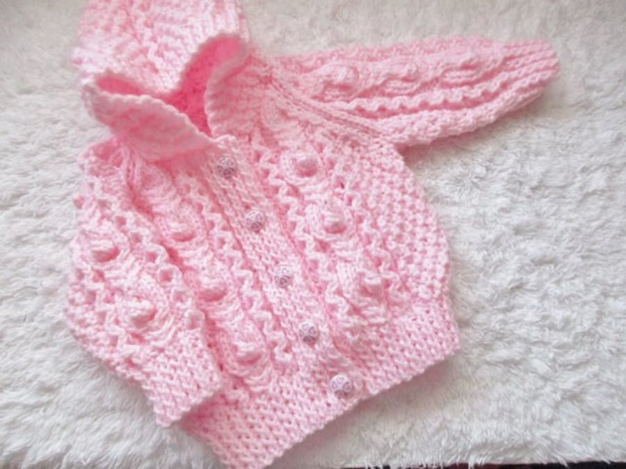 16" Pink Aran Jacket with Hood