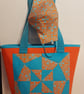 Tote Bag With Matching Face Mask, Bright Orange and Sky Blue - Image 2