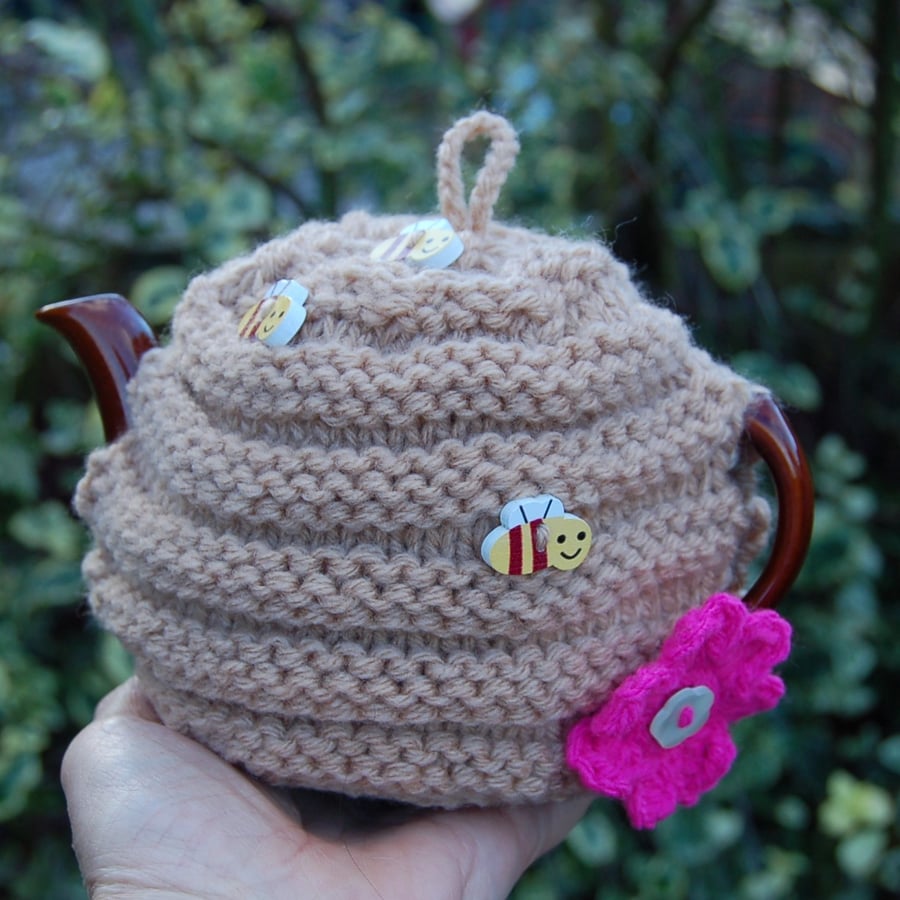 Beehive Tea cosy - to fit a small 1 cup teapot, knitted tea cosy