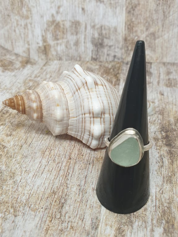Sterling Silver 925 Aqua Foam Colour Seaham Seaglass Ring Full Hallmark