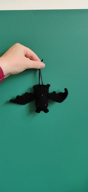 Hanging Bat Decoration, Halloween Bat, Crochet Black Bat, Halloween Tree,