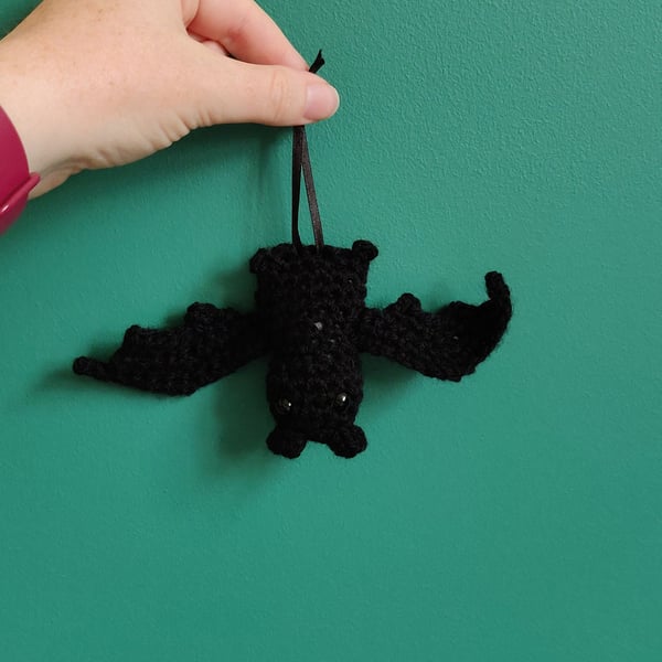 Hanging Bat Decoration, Halloween Bat, Crochet Black Bat, Halloween Tree,