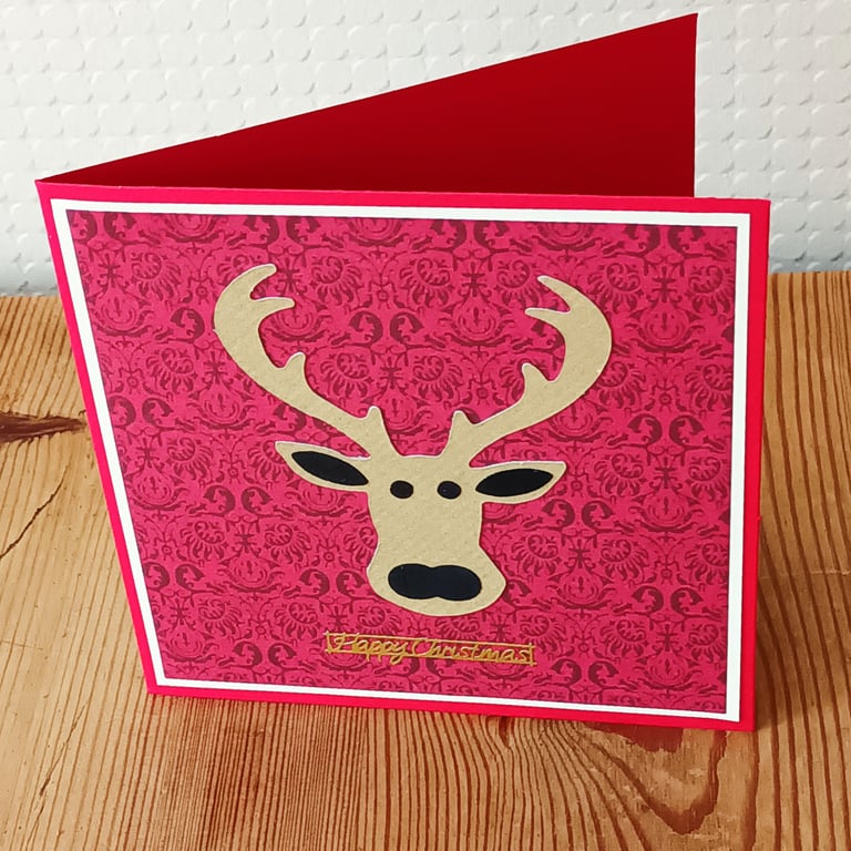 Red Festive Stag Christmas Card