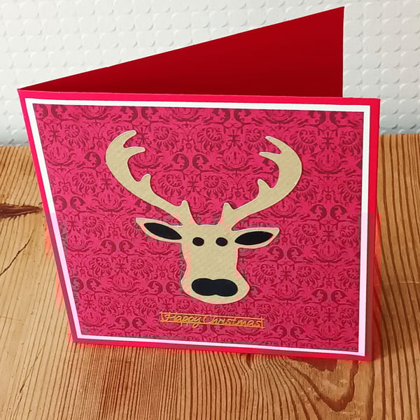 Red Festive Stag Christmas Card