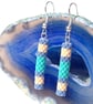 Peyote Tube Earrings In Blue, Cream And Green - Image 1