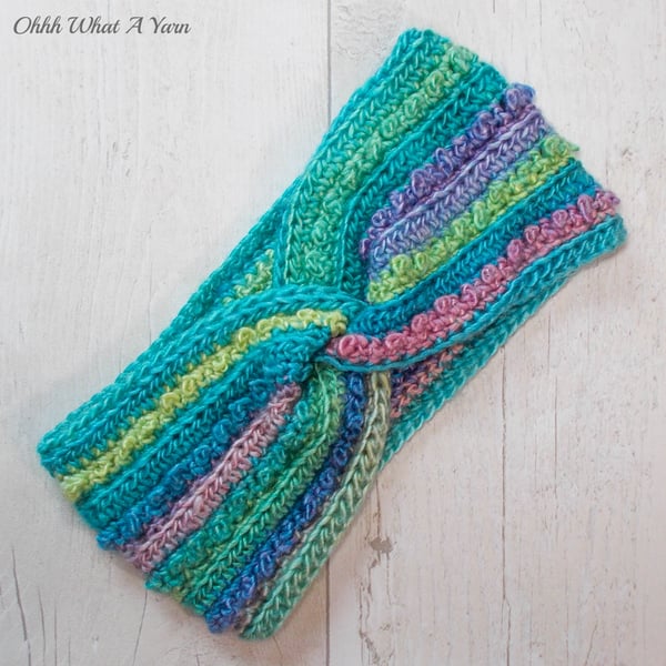 Crochet headband, ear warmer. Pastel shades twist ear warmer. Pastel headband.