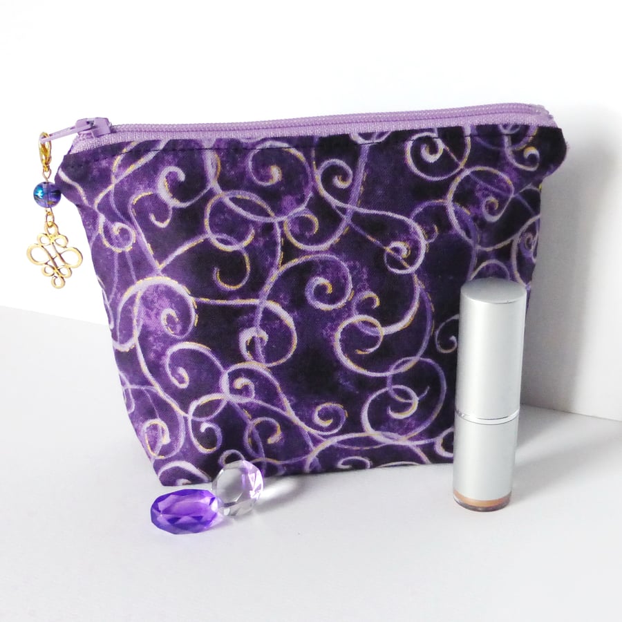 REDUCED. Make up bag, cosmetic bag, purple swirls. Reduced.