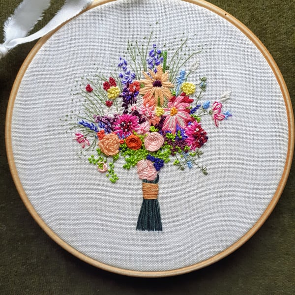 Custom Hand Embroidered Wedding Bouquet 5in hoop