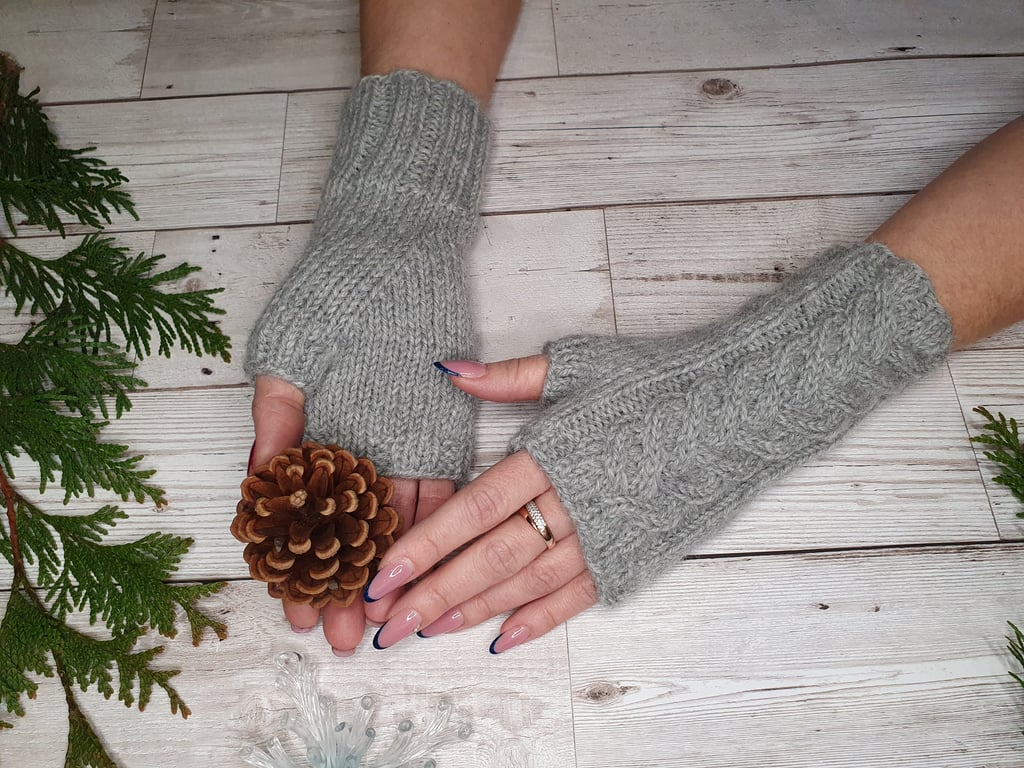 Wool Fingerless Mittens, Arm Warmers