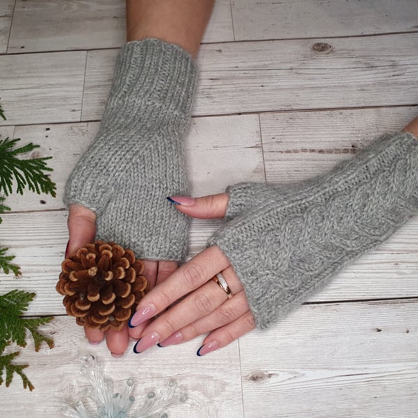 Wool Fingerless Mittens, Arm Warmers