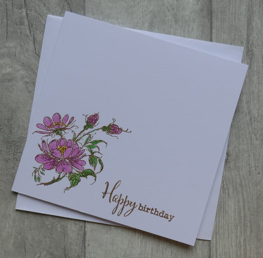Pink Flowers - Happy Birthday - Birthday Card