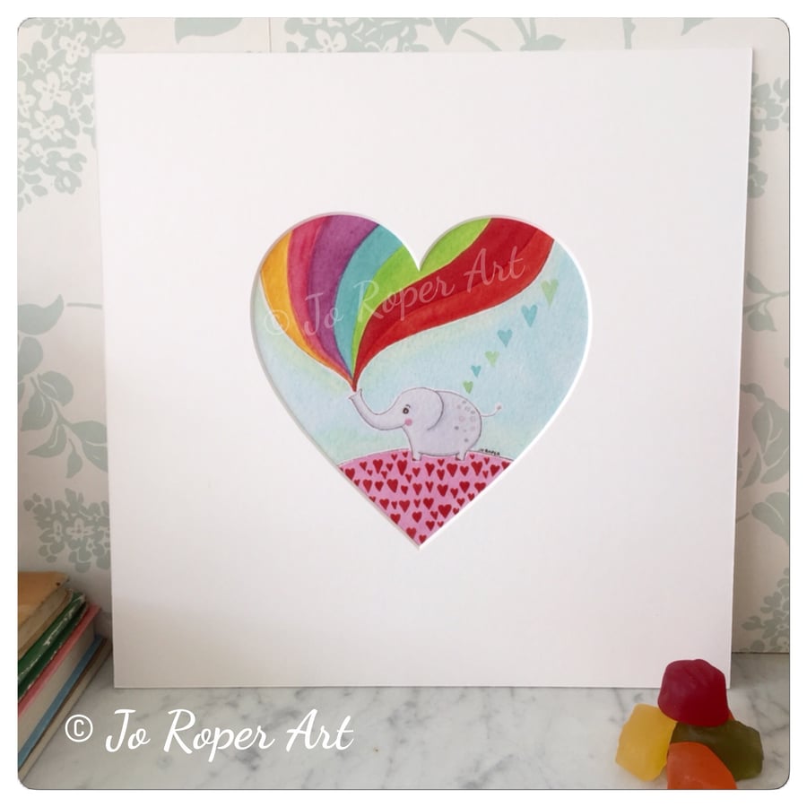Rainbow Effy Elephant mounted print Jo Roper 