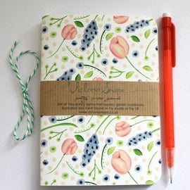 Set of two country garden- hand bound recycled notebooks