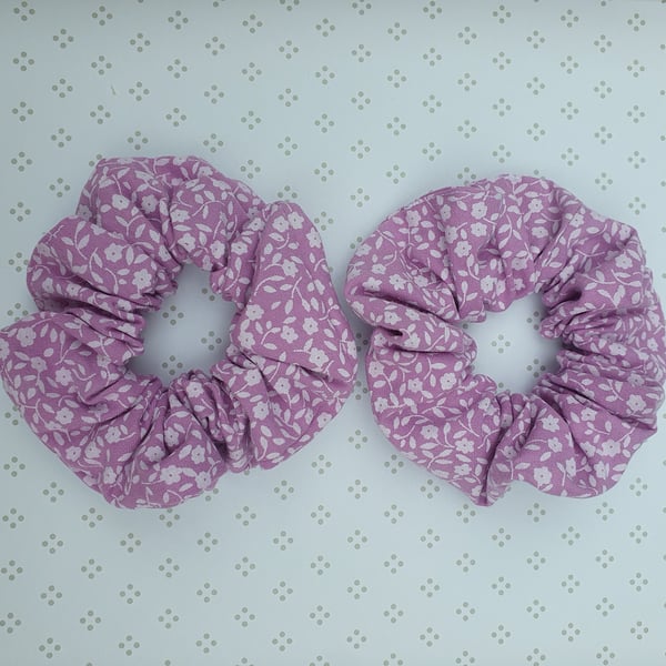 Hair Scrunchies, pair, patterned cotton, large