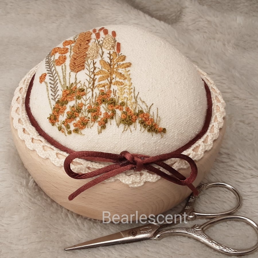 Hand Embroidered Pin Cushion, hand sewn pincushion, sewing gift