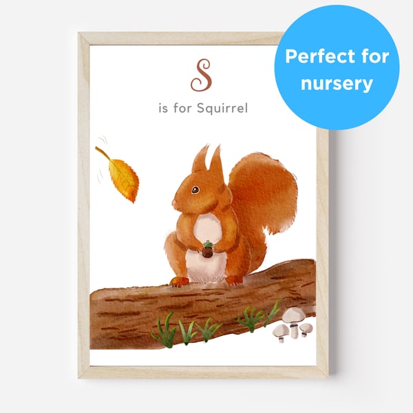 Cute Squirrel Woodland Animal Nursery Wall Art Decor Print