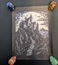 Gothic Castle Unframed Canvas Print – Moonlight Mountain Landscape