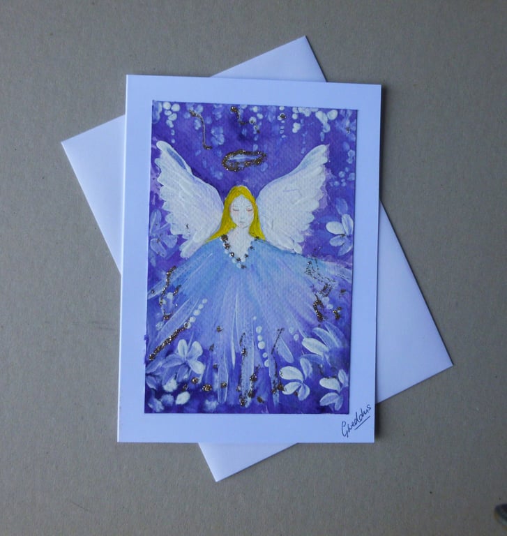 original art hand painted angel greetings card ( ref FA6 J1 )