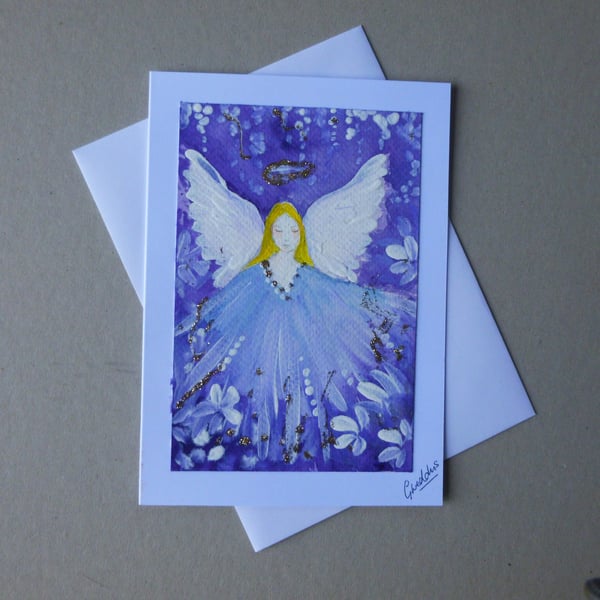 original art hand painted angel greetings card ( ref FA6 J1 )