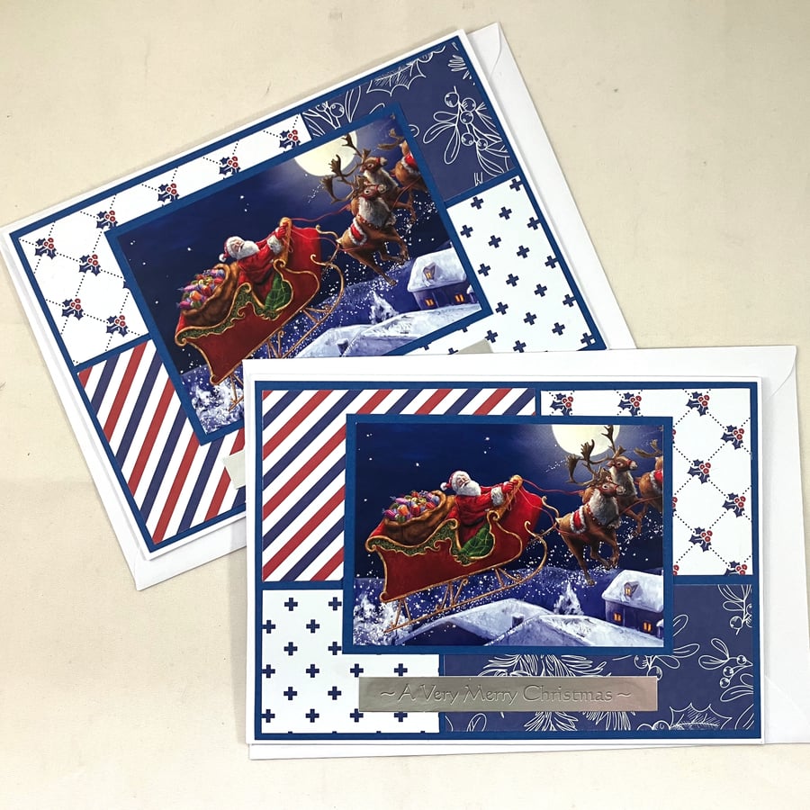 Pack of 2 Christmas cards - Santa in his sleigh