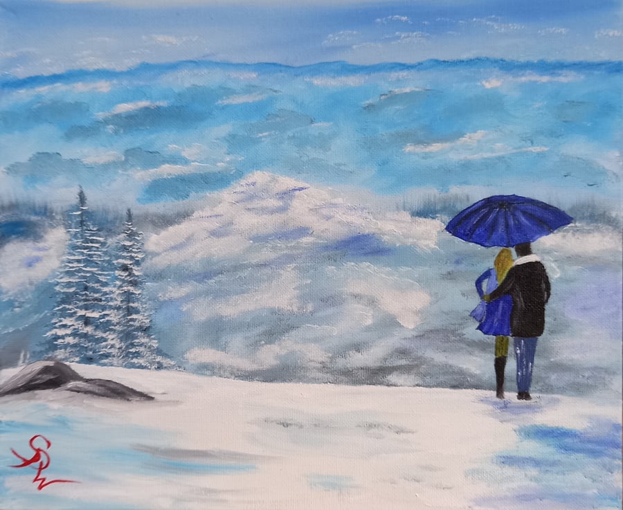 Impressionistic Snowy Oil Painting  