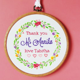 Teacher Gift, Personalised Gift For Teacher, Hand Embroidered Hoop