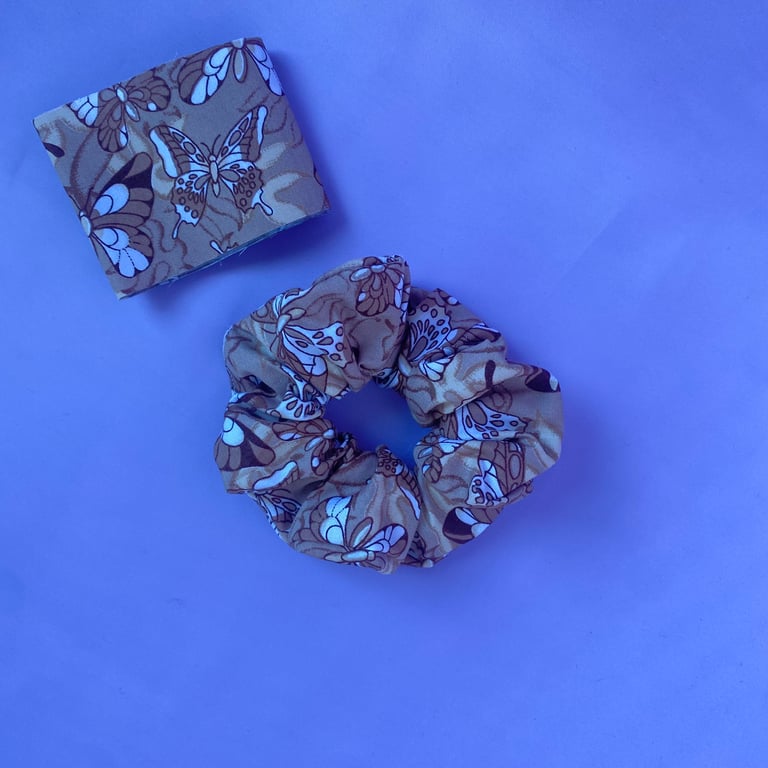 Scrunchie Made with Vintage Brown Butterfly Fabric